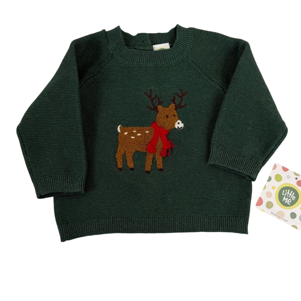 Little Me Baby Girls 3M 3mos‎ Green Reindeer Holiday Sweater Christmas NEW